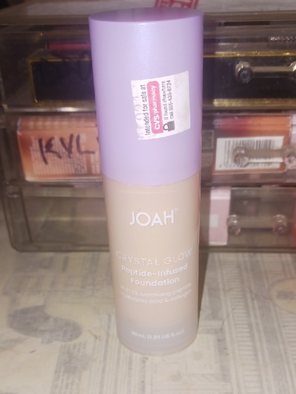 JOAH  Crystal Glow Peptide-Infused Foundation — Light Beige with Lilac Cap